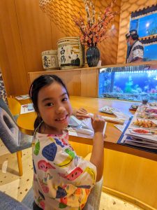 Cara eating Japanese food at Hokkaido, Ho Chi Minh recommendations